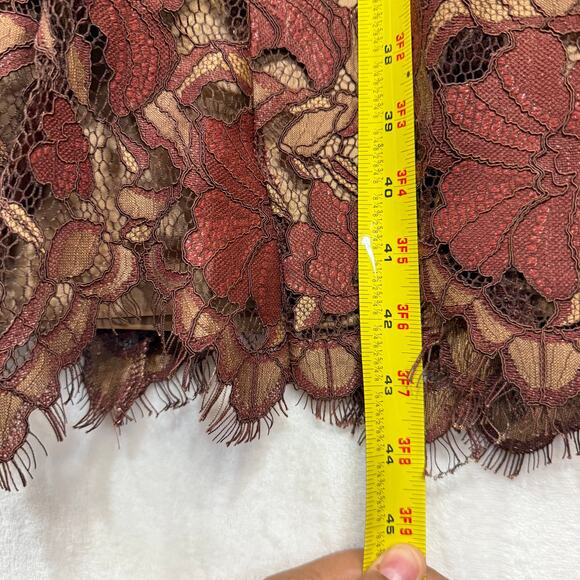 Calvin Klein 2 Lace Brown Dress Floral A-Line Sheath Fringe Formal Wedding Party - Picture 8 of 13